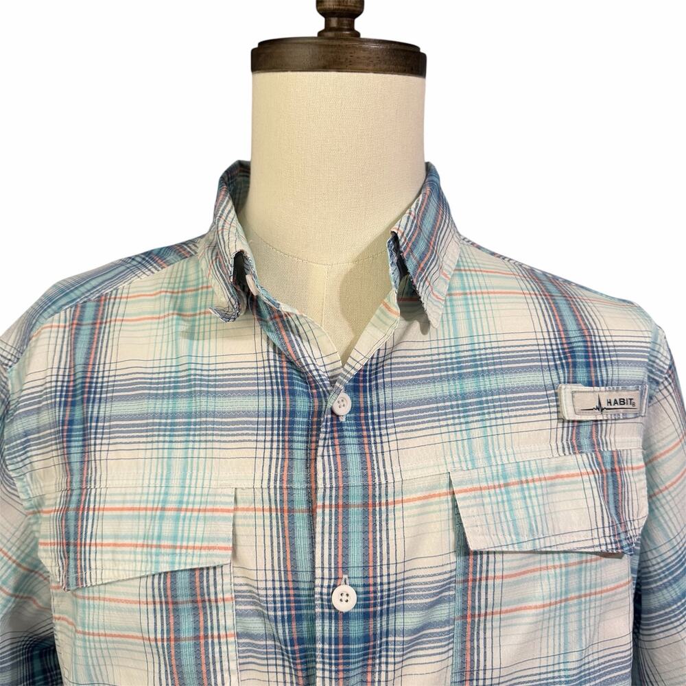 Habit Fishing Mens Plaid Short Sleeve Button Shirt Sz XL SPF Fishing Performance